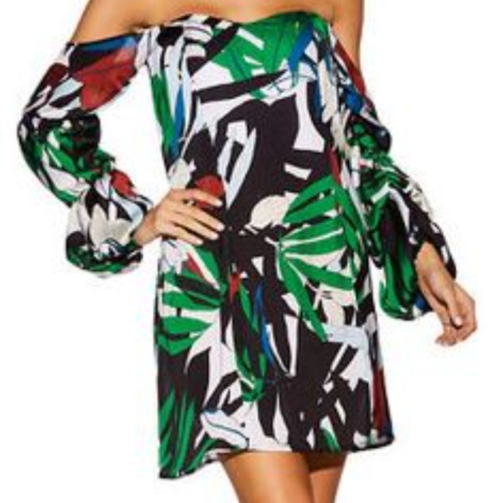 Alexia admor green white red multicolor‎ floral off the shoulder dress size 12